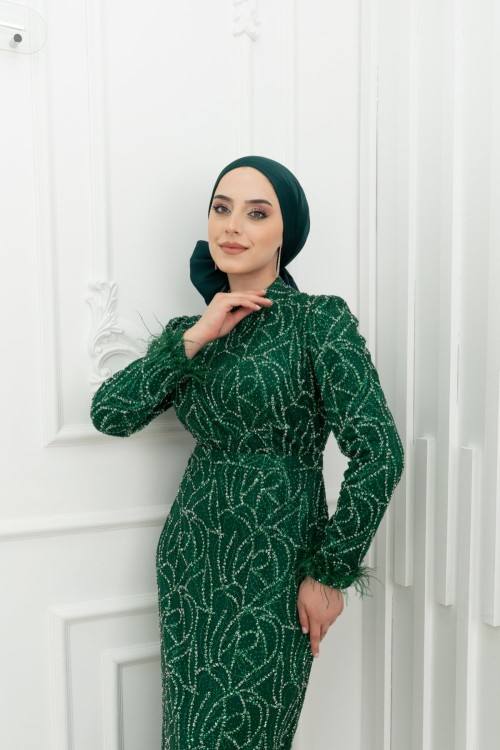 Minari Bilek Tüy Detay Taş İşlemeli Kalem Tesettür Zümrüt Zümrüt