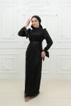 Jessa Fiyonk Detay Tül Boncuk Pul İşlemeli Kalem Tesettür Abiye Siyah Siyah