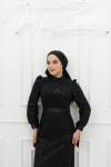 Jessa Fiyonk Detay Tül Boncuk Pul İşlemeli Kalem Tesettür Abiye Siyah Siyah