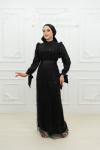 Jessa Fiyonk Detay Tül Boncuk Pul İşlemeli Kalem Tesettür Abiye Siyah Siyah