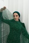 Selma Ful Taşlı Kol Pelerin Detay Balık Tesettür Abiye Zümrüt Zümrüt