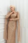 Didem Ful Taşlı Kol Pelerin Detay Kalem Tesettür Abiye Gold Gold