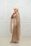 Didem Ful Taşlı Kol Pelerin Detay Kalem Tesettür Abiye Gold Gold