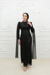 Didem Ful Taşlı Kol Pelerin Detay Kalem Tesettür Abiye Siyah Siyah