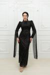 Didem Ful Taşlı Kol Pelerin Detay Kalem Tesettür Abiye Siyah Siyah