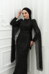 Didem Ful Taşlı Kol Pelerin Detay Kalem Tesettür Abiye Siyah Siyah
