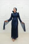 Didem Ful Taşlı Kol Pelerin Detay Kalem Tesettür Abiye Lacivert Lacivert