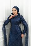 Didem Ful Taşlı Kol Pelerin Detay Kalem Tesettür Abiye Lacivert Lacivert