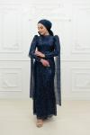 Didem Ful Taşlı Kol Pelerin Detay Kalem Tesettür Abiye Lacivert Lacivert