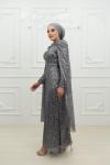 Didem Ful Taşlı Kol Pelerin Detay Kalem Tesettür Abiye Gri Gri
