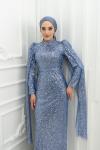 Didem Ful Taşlı Kol Pelerin Detay Kalem Tesettür Abiye Bebe Mavisi Bebe Mavisi