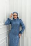 Dilara Boncuk Pul işlemeli Bilek Tüy Detay Kalem Tesettür Abiye İndigo İndigo
