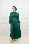 Lina Bel Bağlamalı Sade Tesettür Abiye Zümrüt Zümrüt