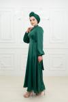 Lina Bel Bağlamalı Sade Tesettür Abiye Zümrüt Zümrüt
