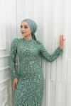 Selda Kol Tüy Detay Sim ve taş işleme Tül Tesettür Kalem Abiye Mint Yeşili Mint Yeşili