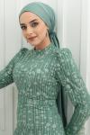 Selda Kol Tüy Detay Sim ve taş işleme Tül Tesettür Kalem Abiye Mint Yeşili Mint Yeşili