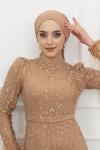Selda Kol Tüy Detay Sim ve taş işleme Tül Tesettür Kalem Abiye Gold Gold