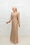 Lizbon Ful Taşlı Soho Kumaş Çan Model Tesettür Abiye Gold Gold