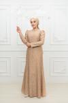 Lizbon Ful Taşlı Soho Kumaş Çan Model Tesettür Abiye Gold Gold