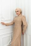 Lizbon Ful Taşlı Soho Kumaş Çan Model Tesettür Abiye Gold Gold