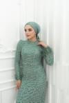 Mina Bilek Tüy Detay Taş İşlemeli Kalem Tesettür Abiye Mint Yeşili Mint Yeşili