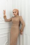 Mina Bilek Tüy Detay Taş İşlemeli Kalem Tesettür Abiye Gold Gold
