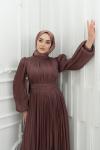 Pelin Pilise Balon Kol Işıltı Kumaş Kalem Tesettür Abiye Gül Kurusu  Gül