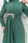 Hayal Bel Yan Taş Detay Jesika Kalem Tesettür Abiye Mint Yeşili Mint Yeşili