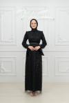 Tessa Fiyonk Detay Tül Boncuk Pul İşlemeli Kalem Tesettür Abiye Siyah Siyah