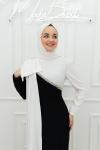 Asya Omuz Parça Detay Göğüs Taşlı Krep Balık Tesettür Abiye Siyah Siyah
