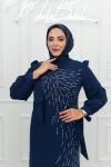  Seyran Taşlı Ve Kol Fiyonk Detay Krep Kalem Tesettür Abiye Lacivert Lacivert