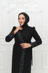 Sinem Ön çapraz Parçalı Taş Detay Krep Tesettür Abiye Siyah Siyah