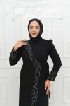 Sinem Ön çapraz Parçalı Taş Detay Krep Tesettür Abiye Siyah Siyah