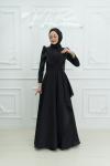 Zehra Bilek Taş Detay Organze Kumaş Tesettür Prenses Abiye Siyah Siyah