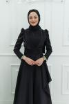 Zehra Bilek Taş Detay Organze Kumaş Tesettür Prenses Abiye Siyah Siyah