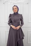 Zehra Bilek Taş Detay Organze Kumaş Tesettür Prenses Abiye Koyu Lila Koyu Lila