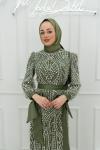 Milenda Boncuk Taş İşlemeli Kalem Tesettür Abiye Mint Yeşil Mint Yeşili