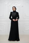 Eftelya Göğüs Taşlı Yan Parça Detay Krep Tesettür Abiye Siyah Siyah