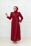Sinem Ön çapraz Parçalı Taş Detay Krep Tesettür Abiye Kırmızı Kırmızı