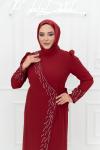 Sinem Ön çapraz Parçalı Taş Detay Krep Tesettür Abiye Kırmızı Kırmızı