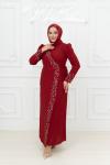 Sinem Ön çapraz Parçalı Taş Detay Krep Tesettür Abiye Kırmızı Kırmızı