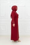 Sinem Ön çapraz Parçalı Taş Detay Krep Tesettür Abiye Kırmızı Kırmızı