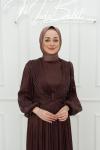 Elay Pilise Balon Kol Taş Detay Işıltı Kumaş Kalem Tesettür Abiye Acı Kahve Acı Kahve
