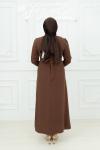 Tedra Kol Tüy Detay Göğüs Büzgülü  Krep Kalem Tesettür Abiye Kahve Kahverengi