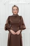  Aylin Manşetli Balon Kol Yan bağlamalı Organze kumaş Tesettür Abiye Acı Kahve Acı Kahve