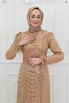 Meral Tül Boncuk Taş İşlemeli Balık Tesettür Abiye gold Gold