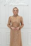 Meral Tül Boncuk Taş İşlemeli Balık Tesettür Abiye gold Gold