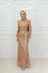Meral Tül Boncuk Taş İşlemeli Balık Tesettür Abiye gold Gold