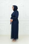  Eslem Kol Fiyonk Detay Taşlı Tül Kalem Tesettür Abiye Lacivert Lacivert