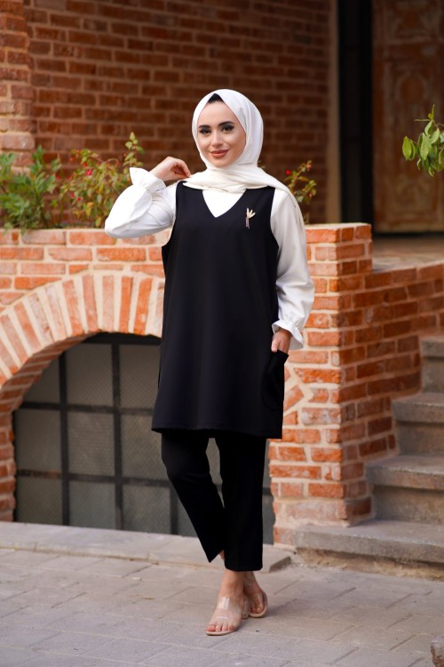 Linda Üçlü Süveter Takım Siyah Siyah